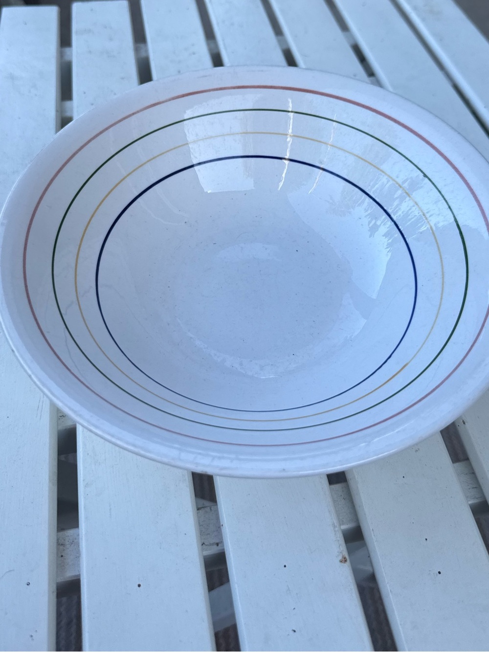 Sunnycraft Rainbow Bowl Stripe White Genuine Ironstone Hand Painted Oven Proof - Picture 2 of 10